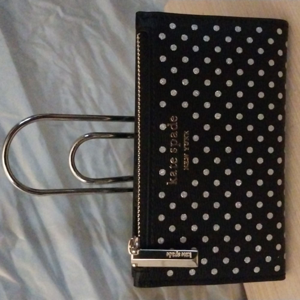 Dots Small Slim Bifold wallet 5.5"x3" black with silver glitter polka dots